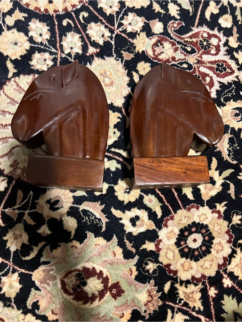 1950s Carved Solid Mahogany Horse Head Bookends